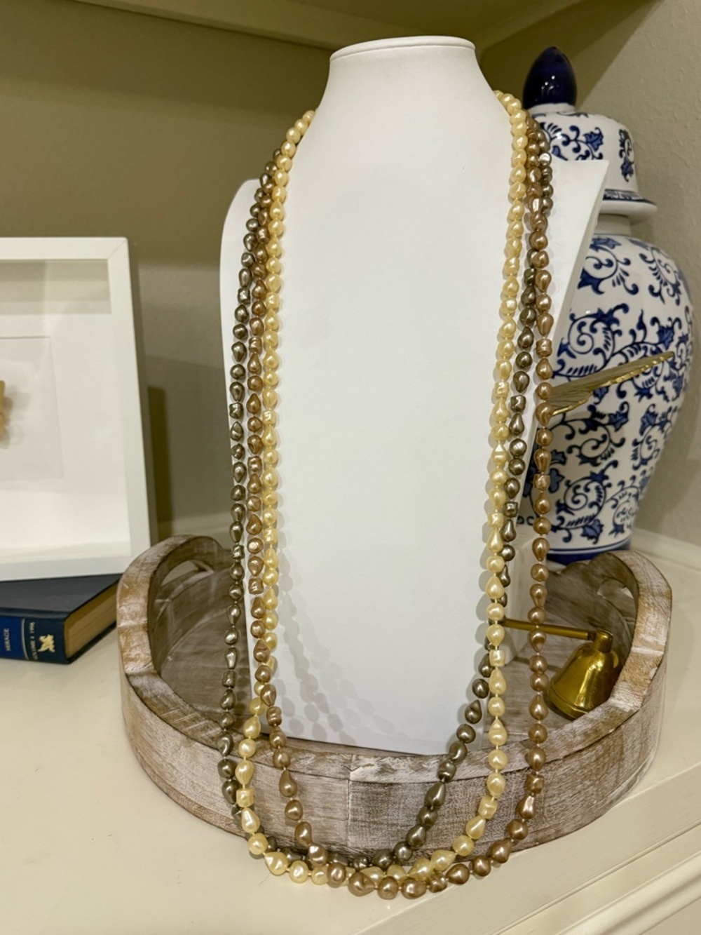 Set of 3 Long Faux Pearl Costume Necklaces